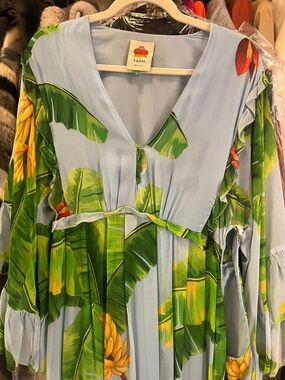 FARM Rio Blue Tropical Banana Leaf Maxi Dress